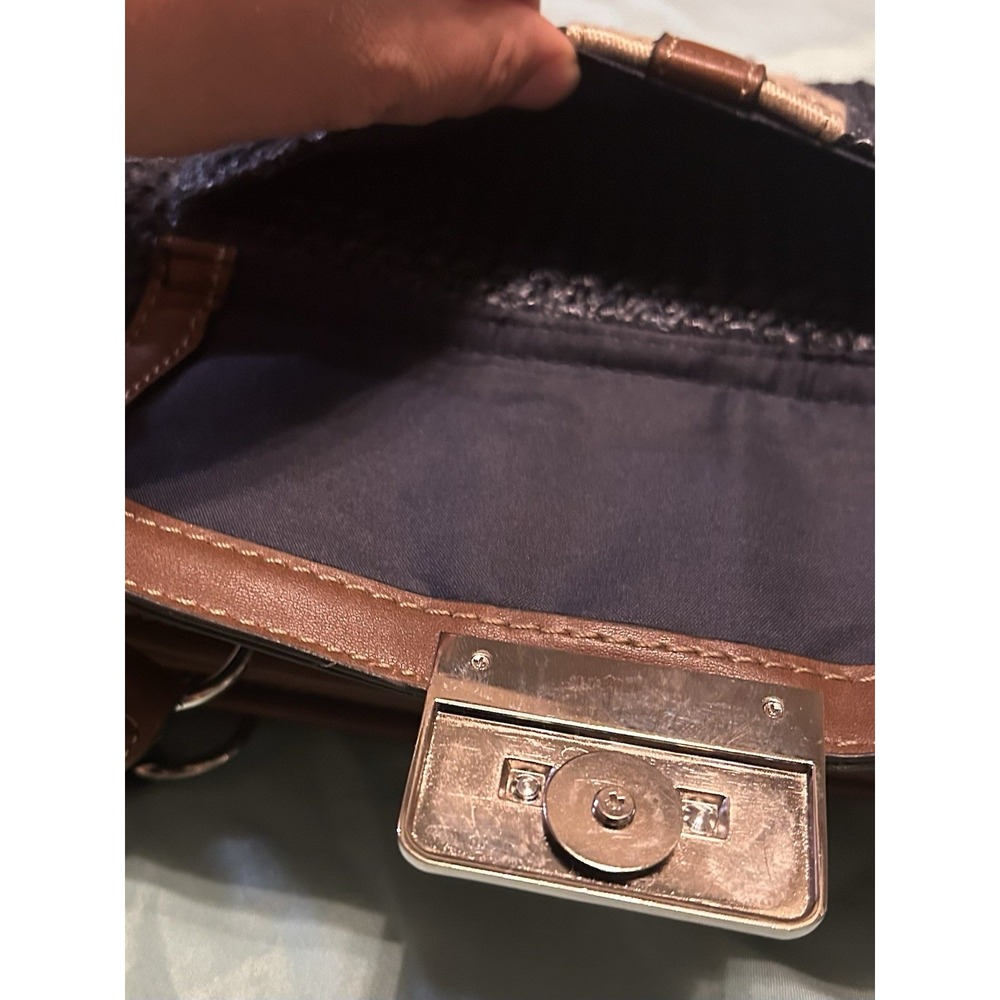 Chaps Marcie Triple Satchel Navy Woven Straw Faux Leather Shoulder Bag 1 - Picture 4 of 8